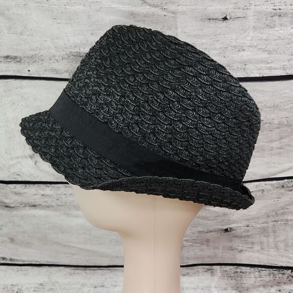 🐞Apt 9 Black/Dark Gray Flat Bow Trimmed Fedora Hat - Picture 2 of 9